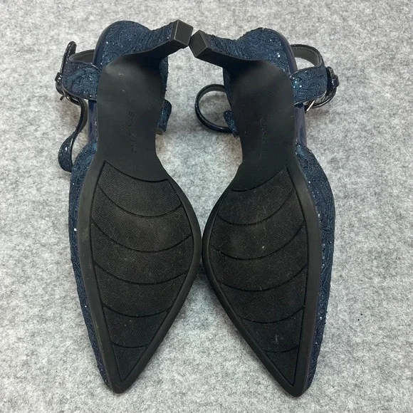 Bandolino Navy Blue Lace Glitter Pointed Toe Ankle Strap Pumps Formal Heels 7.5M - Picture 5 of 8